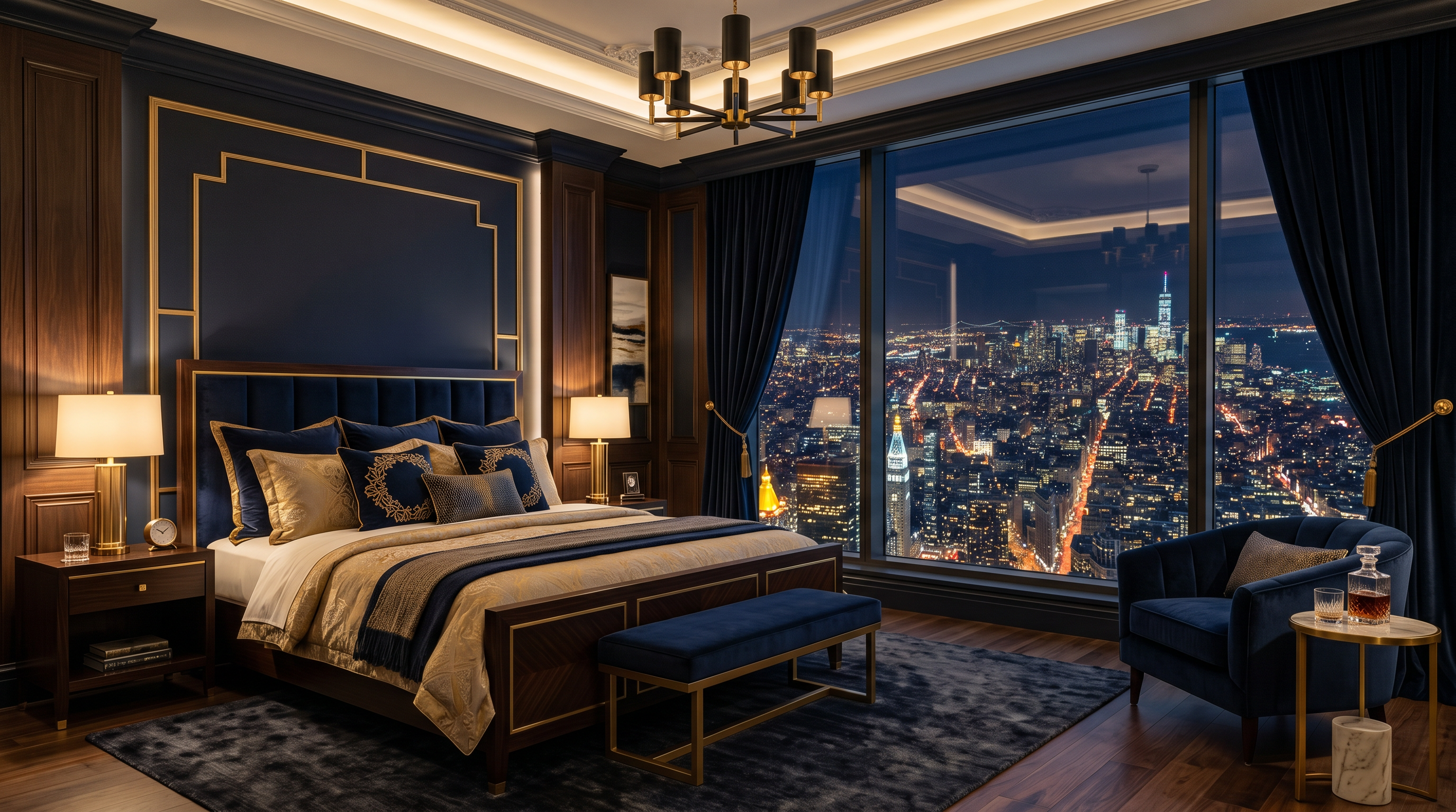 Luxurious hotel suite with panoramic views